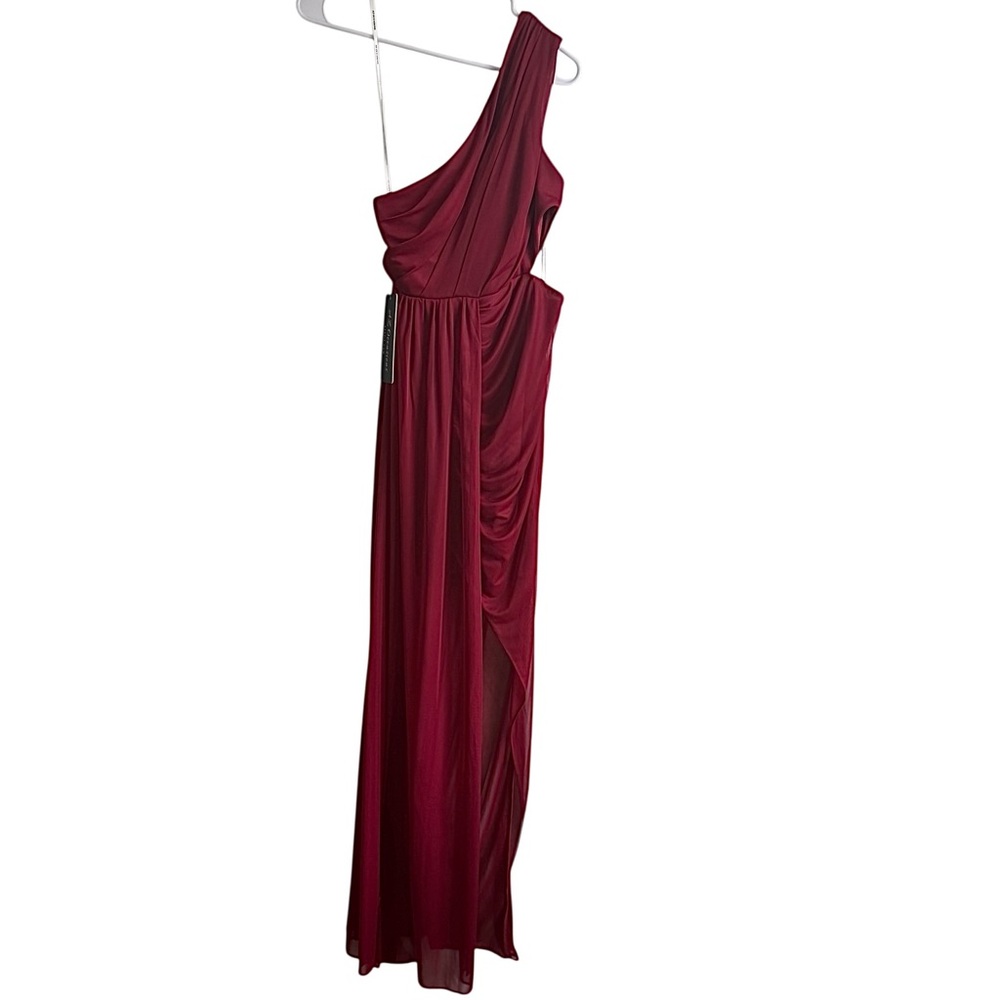 Azazie One Shoulder Draped Asymmetrical Cut Out Burgundy Maxi Dress Size 2 NWT